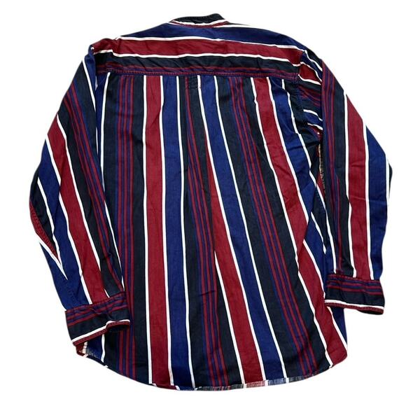Vtg BOGARI Mens L Button Down Shirt Y2K Band Collar Striped Colorblock - Picture 3 of 3